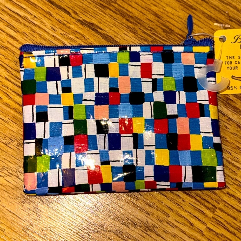 BLUE Q Bags Coin Purse:Checkerboard Multi Color Zipper Bag 95% Recycled Material